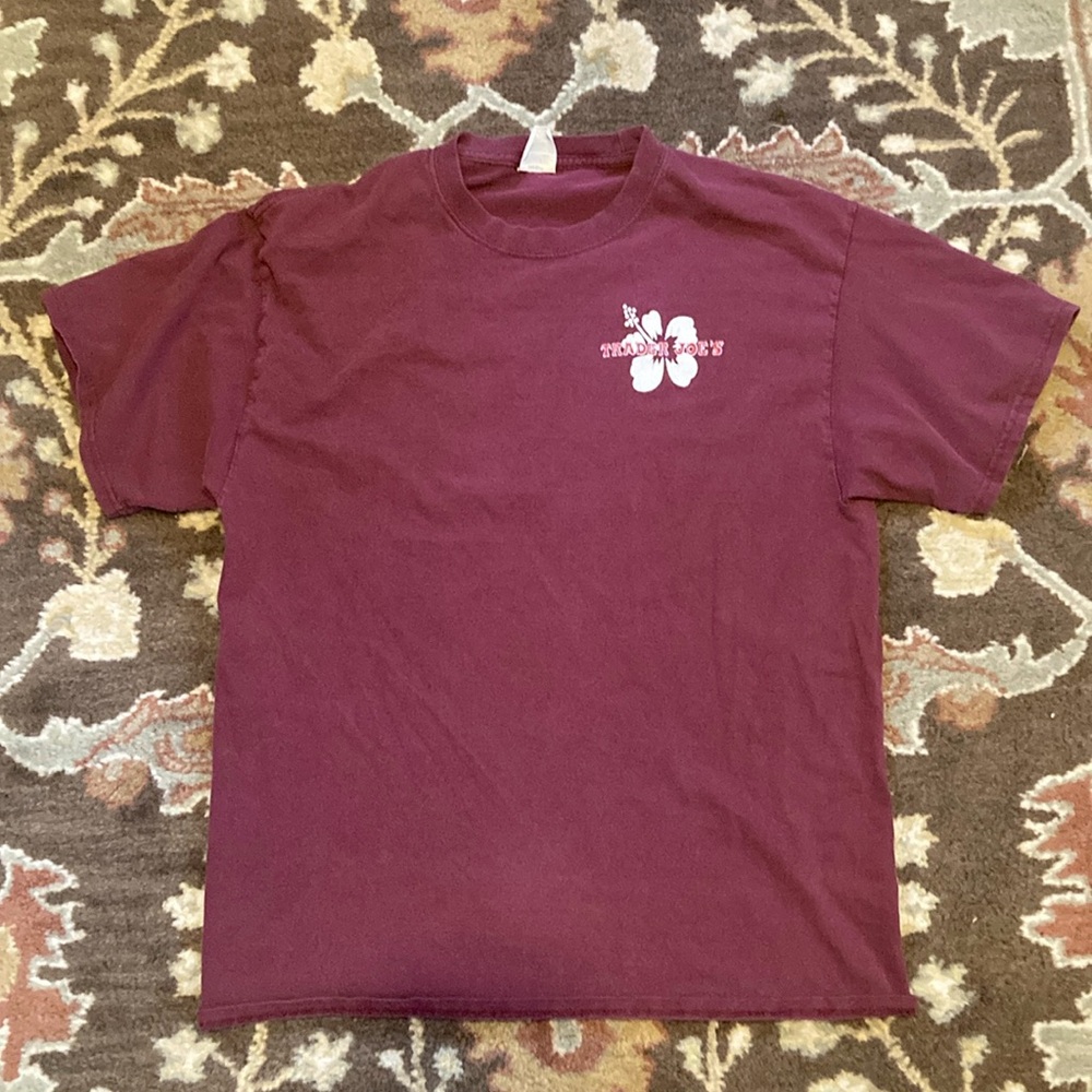 Size LG. Burgundy. Heavyweight Trader Joe’s Tee.